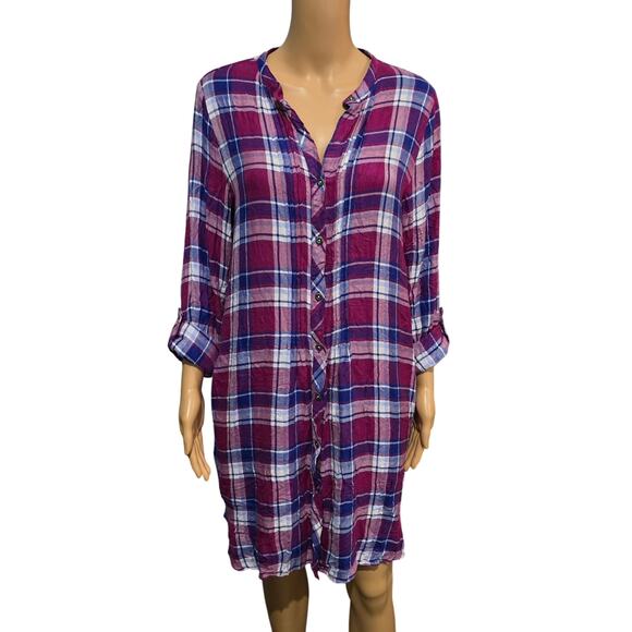 Max Jeans Button Down Flannel Shirt Dress with Pockets Large - Picture 1 of 7